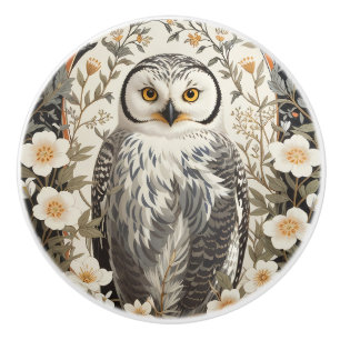 Beautiful Snowy Owl William Morris Inspired Ceramic Knob