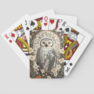 Beautiful Snowy Owl William Morris Inspired Playing Cards