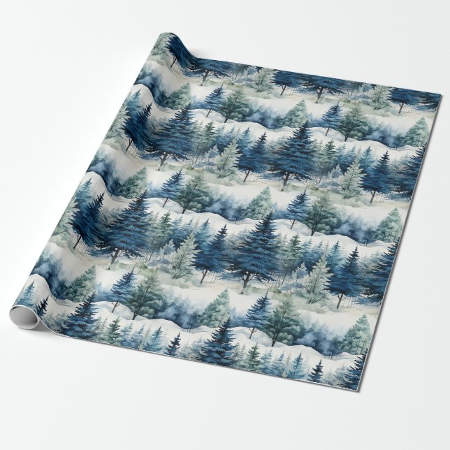Beautiful Snowy Pine Forest Christmas Wrapping Paper (Unrolled)