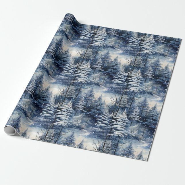 Beautiful Snowy Pine Forest Christmas Wrapping Paper (Unrolled)