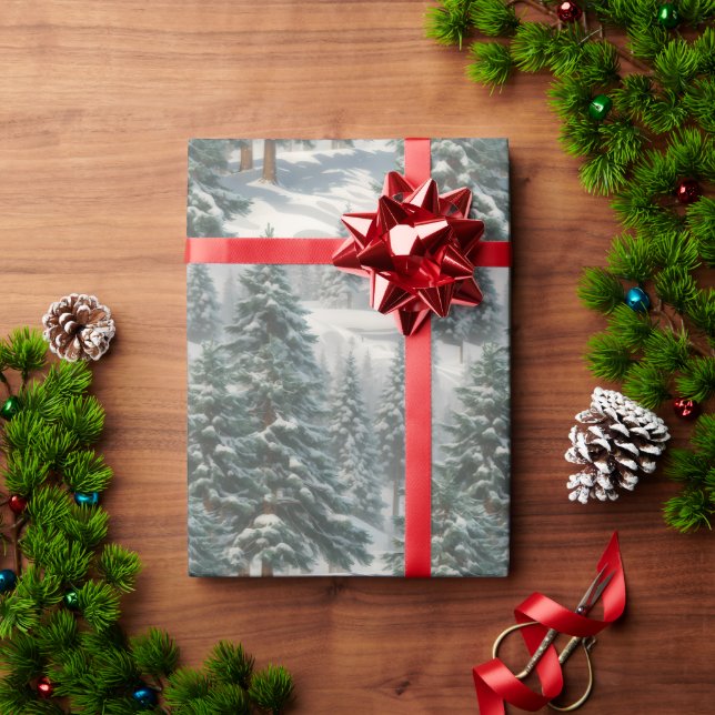 Beautiful Snowy Scotch Pine Tree Wrapping Paper (Holiday Gift)