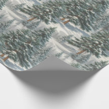 Beautiful Snowy Scotch Pine Tree Wrapping Paper