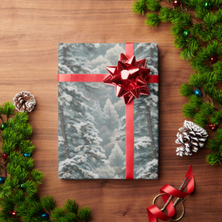 Beautiful Snowy Scotch Pine Wrapping Paper