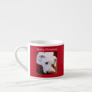 Beautiful Snowy White Puppy Dog Christmas Red Espresso Cup
