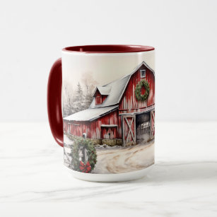 Beautiful Snowy Winter Rustic Red Barn Christmas Mug