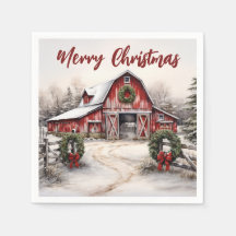 Beautiful Snowy Winter Rustic Red Barn Christmas