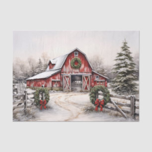 Beautiful Snowy Winter Rustic Red Barn Christmas Tissue Paper