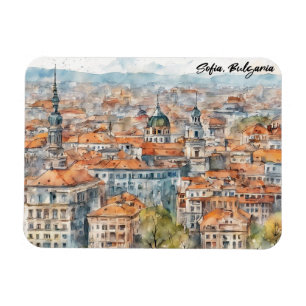 Beautiful Sofia Bulgaria Watercolor Painting City Magnet