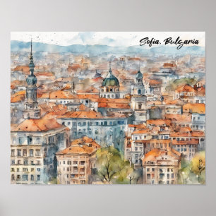 Beautiful Sofia Bulgaria Watercolor Painting City Poster