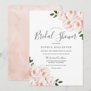 Beautiful Soft Blush Pink Flowers Bridal Shower Invitation