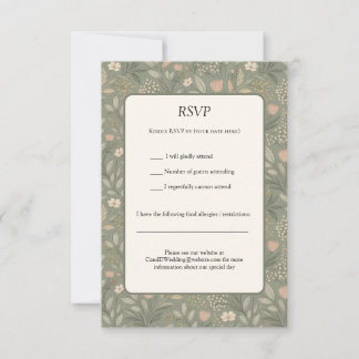 Beautiful Soft Flowers on Sage Green Muted Earthy RSVP Card