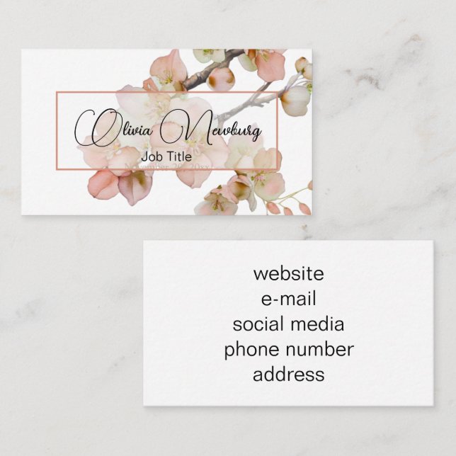 Beautiful soft peach orange floral calligraphy  business card (Front/Back)