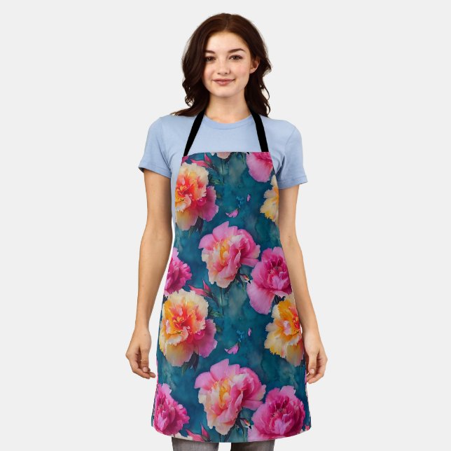Beautiful Soft Pink Flower Pattern Apron (Worn)
