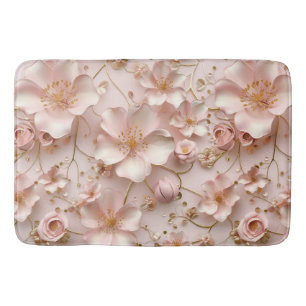 Beautiful Soft Pink Pastel Floral Bath Mat