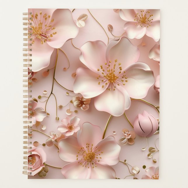 Beautiful Soft Pink Pastel Floral Blooms Planner (Front)