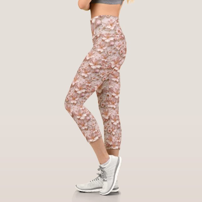 Beautiful Soft Pink Pastel Floral Capri Leggings (Left)