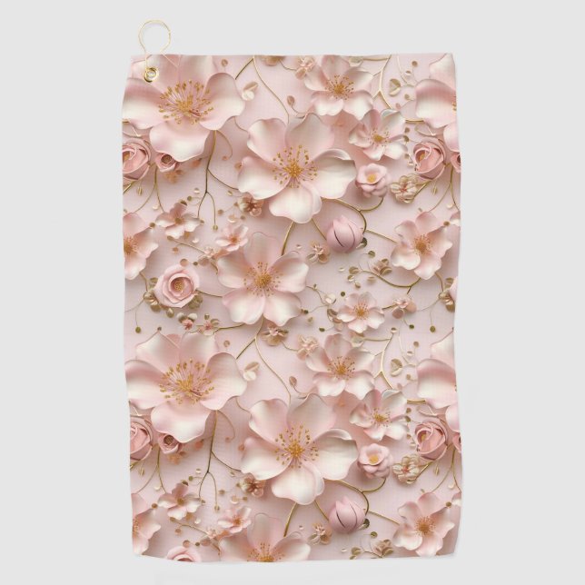 Beautiful Soft Pink Pastel Floral Golf Towel (Front)