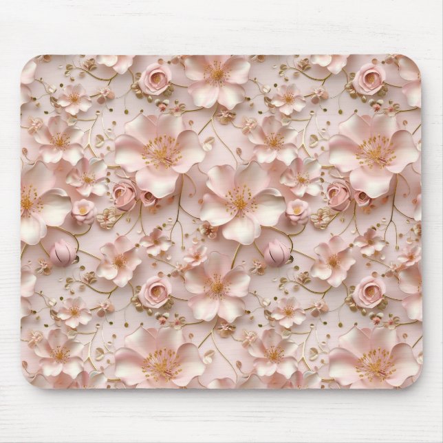 Beautiful Soft Pink Pastel Floral Mouse Mat (Front)