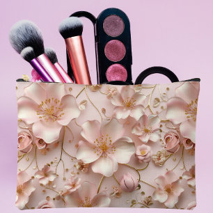 Beautiful Soft Pink Pastel Floral Printed  Accessory Pouch