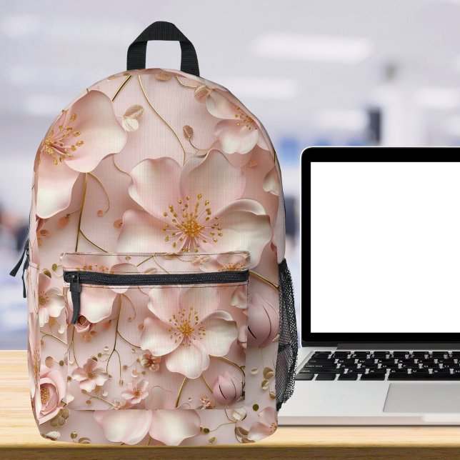 Beautiful Soft Pink Pastel Floral Printed Backpack (Creator Uploaded)