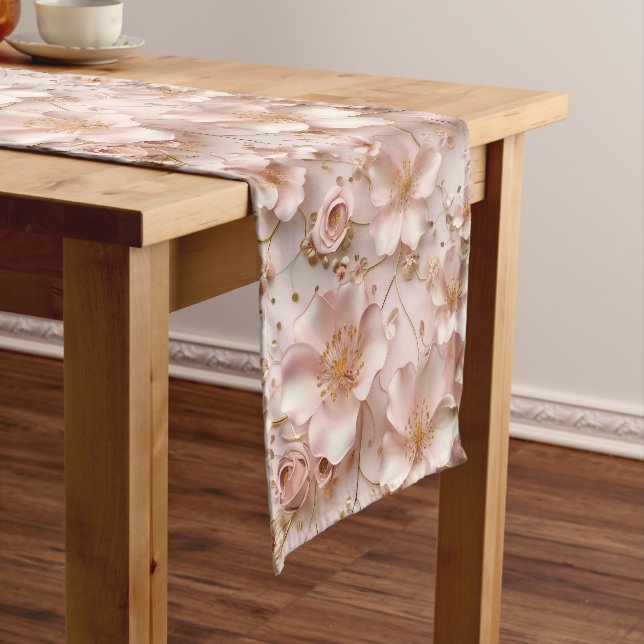 Beautiful Soft Pink Pastel Floral Short Table Runner (In Situ)