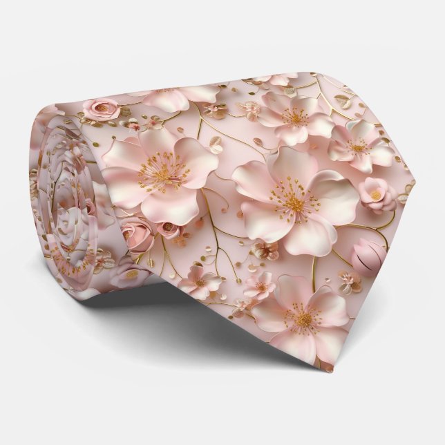 Beautiful Soft Pink Pastel Floral Tie (Rolled)