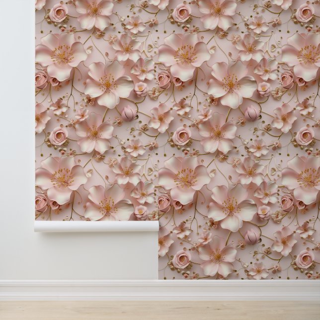 Beautiful Soft Pink Pastel Floral Wallpaper (Application)