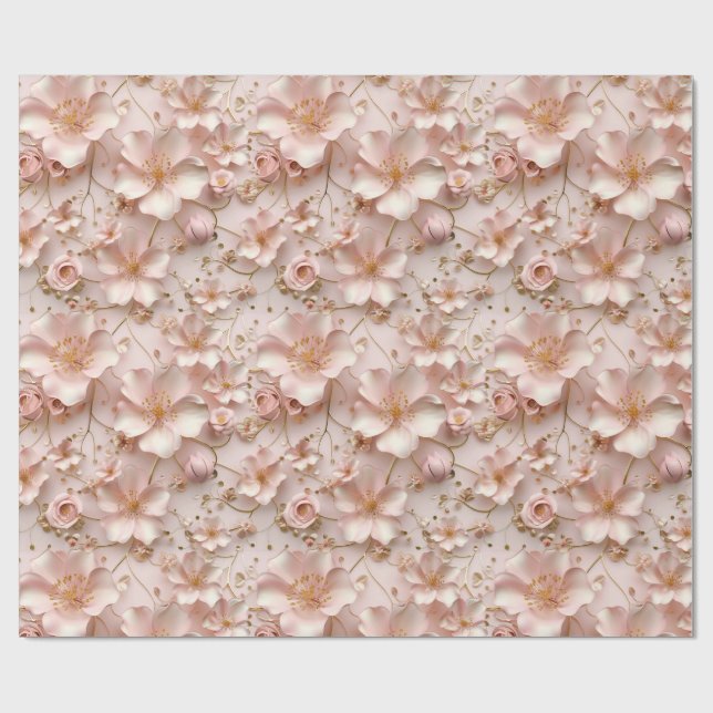 Beautiful Soft Pink Pastel Floral Wrapping Paper (Flat)