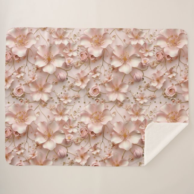 Beautiful Soft Pink Pastel Flowers Bloom Sherpa Blanket (Front (Horizontal))