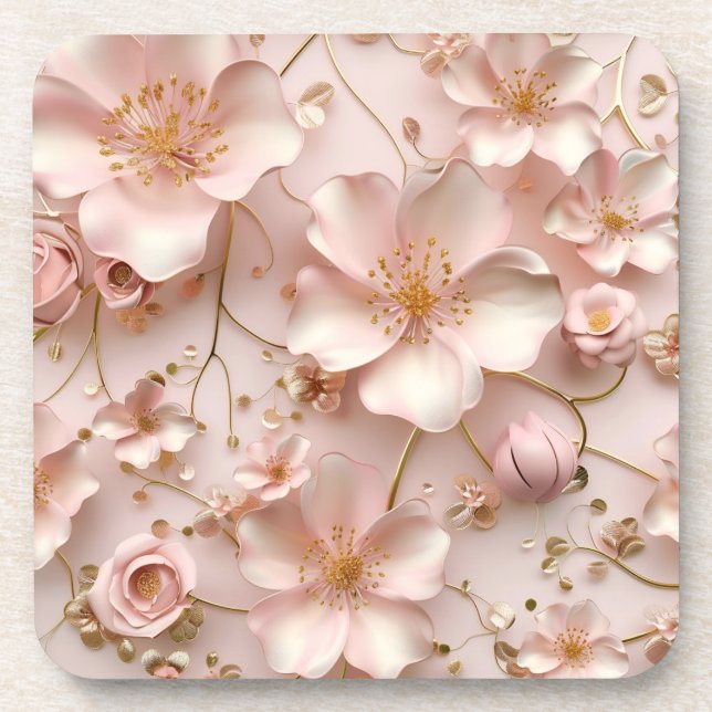 Beautiful Soft Pink Pastel Flowers Coaster (Front)