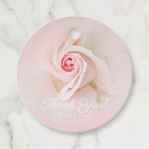 Beautiful Soft Pink Wet Rose Elegant Bridal Shower Favour Tags