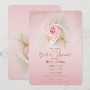 Beautiful Soft Pink Wet Rose Elegant Bridal Shower Invitation