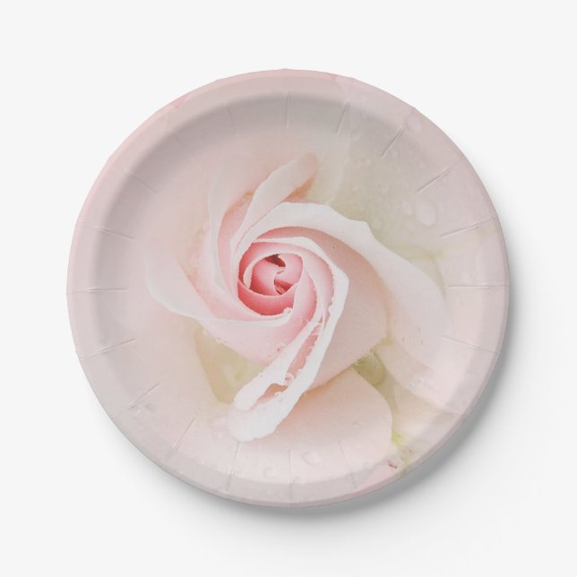 Beautiful Soft Pink Wet Rose Elegant Bridal Shower Paper Plate (Front)