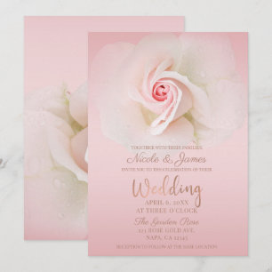 Beautiful Soft Pink Wet Rose Elegant Wedding Invitation