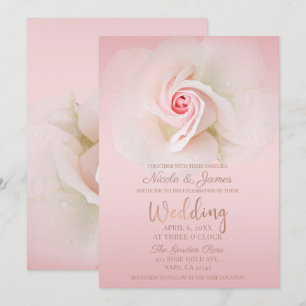 Beautiful Soft Pink Wet Rose Elegant Wedding Invitation