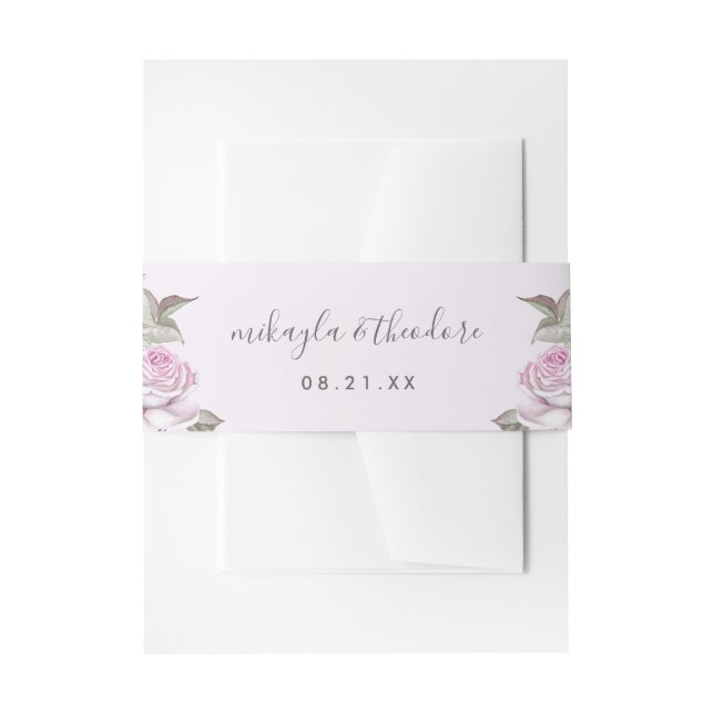 Beautiful Soft Purple Roses Wedding Invitation Belly Band (Front Example)