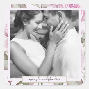 Beautiful Soft Purple Roses Wedding Photo Square Sticker
