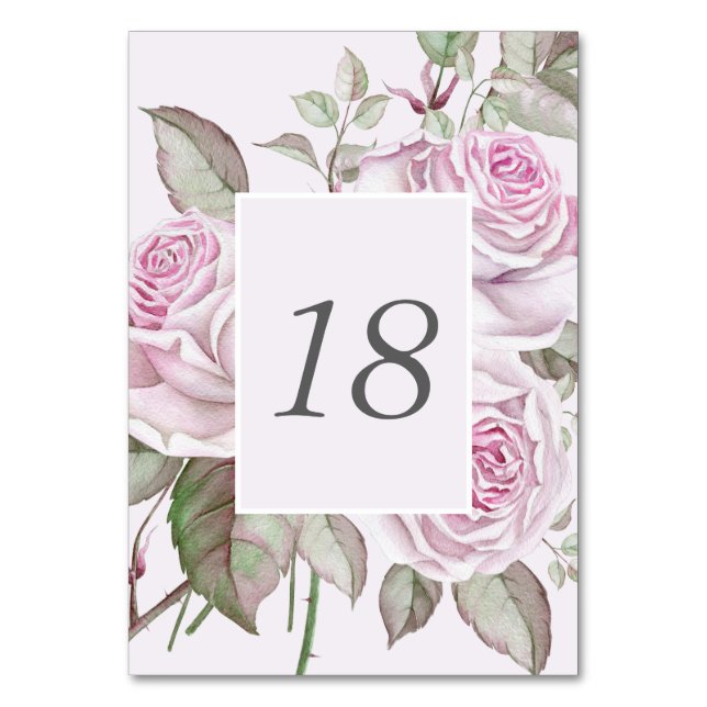 Beautiful Soft Purple Roses Wedding Table Number (Front)