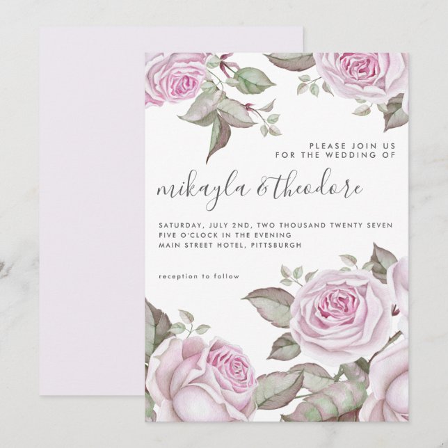 Beautiful Soft Purple Watercolor Roses Invitation (Front/Back)