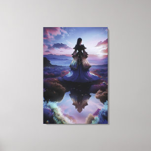 Beautiful Soft Sunset Landscape Woman Portrait Canvas Print
