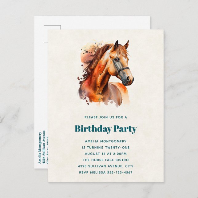 Beautiful Sorrel Horse Portrait Birthday Invitation Postcard (Front/Back)