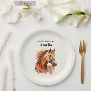 Beautiful Sorrel Horse Portrait Birthday Paper Plate