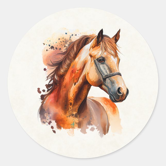 Beautiful Sorrel Horse Portrait Classic Round Sticker (Front)