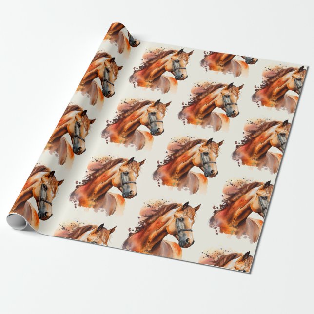 Beautiful Sorrel Horse Portrait Pattern Wrapping Paper (Unrolled)
