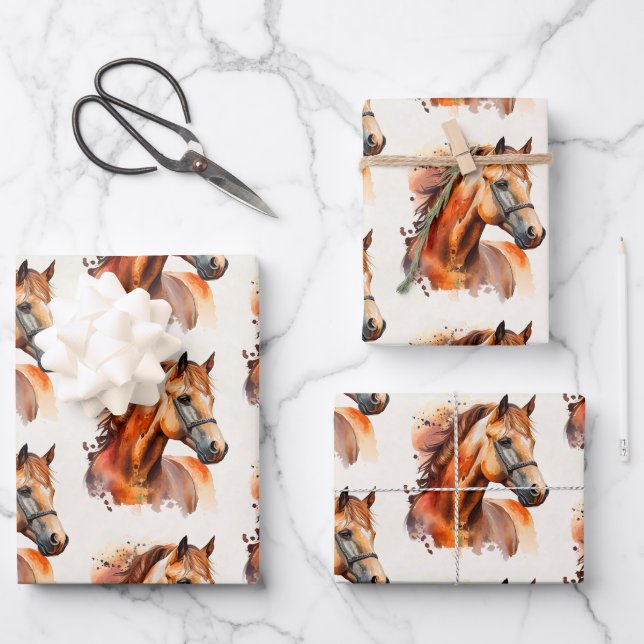 Beautiful Sorrel Horse Portrait Pattern Wrapping Paper Sheet (Front)