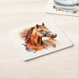 Beautiful Sorrel Horse Portrait Square Paper Coaster