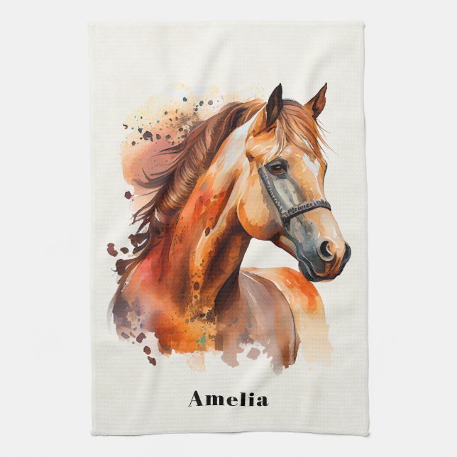 Beautiful Sorrel Horse Portrait Tea Towel (Vertical)
