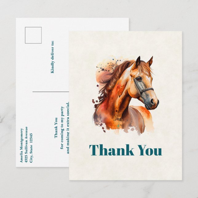 Beautiful Sorrel Horse Portrait Thank You Postcard (Front/Back)