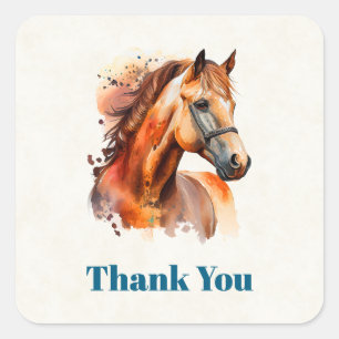 Beautiful Sorrel Horse Portrait Thank You Square Sticker
