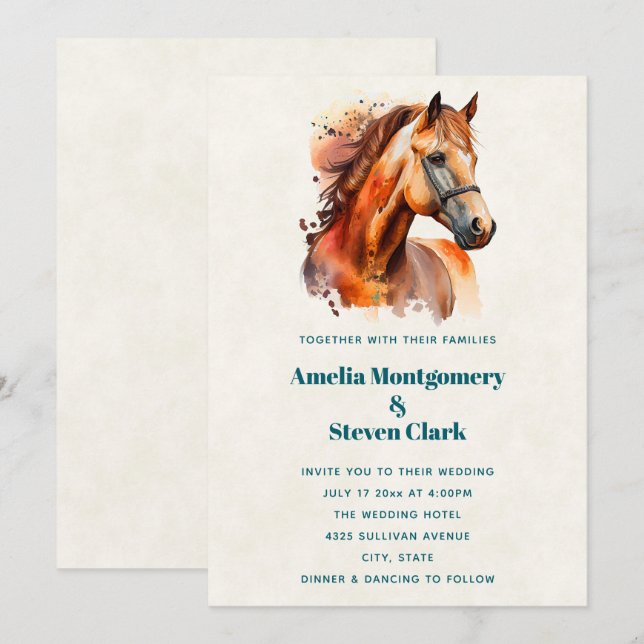 Beautiful Sorrel Horse Portrait Wedding Invitation (Front/Back)